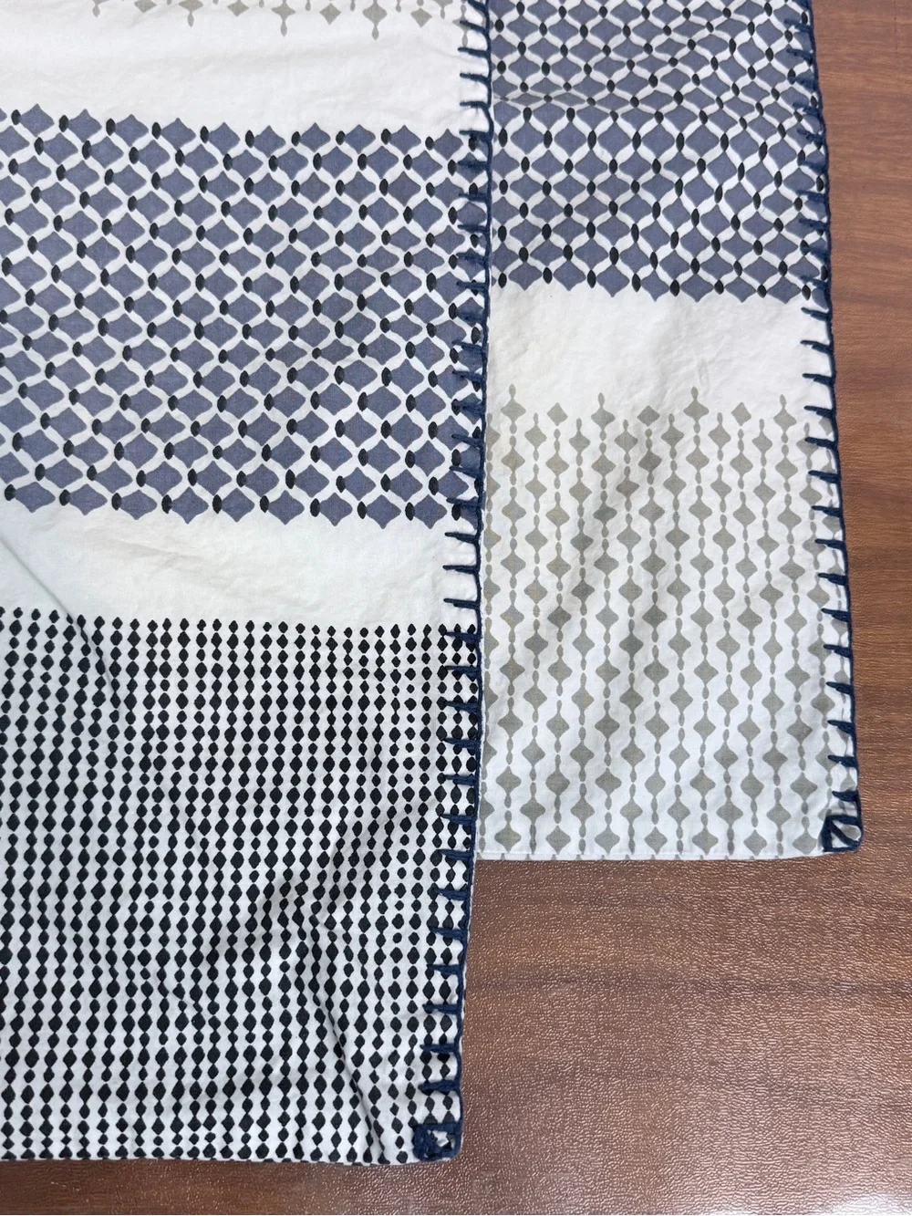 Crate&Barrel Medina Navy and White Geometric Duvet Cover & Shams Set Full/Queen